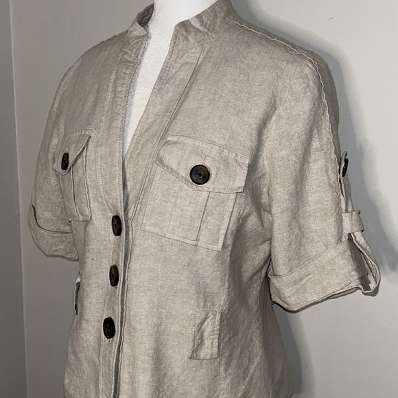 Willi Smith Khaki Safari Linen Blend Top Size Medium - Picture 3 of 7